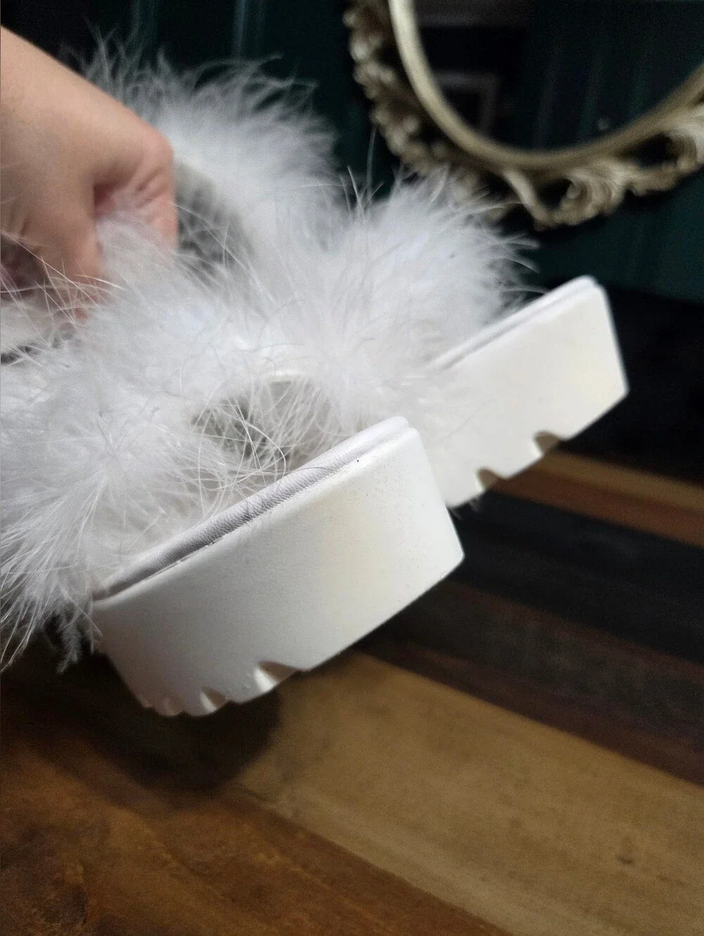 White Feather Platform High-Heel Sandals - Women's